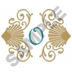 scroll detailed machine embroidery - SHELLS AND SCROLLS O for kitchen tea towels