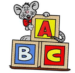 detailed block machine embroidery pattern - Mouse With ABC Blocks for Nursery Decor