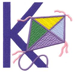 detailed kite machine embroidery pattern - Letter K - Kite for reusable tote bags