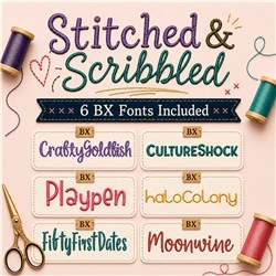 Embrilliance Stitched & Scribbled Embroidery Font Bundle - Playful Decorative Lettering (6 Fonts) - BX font