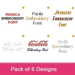 Trademark & Fun Embrilliance Embroidery Font Bundle - Playful Decorative Lettering (6 Fonts) - BX font