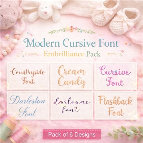 Modern Cursive Embrilliance Embroidery Font Bundle - Cursive & Decorative Fonts (6 Fonts) - BX font