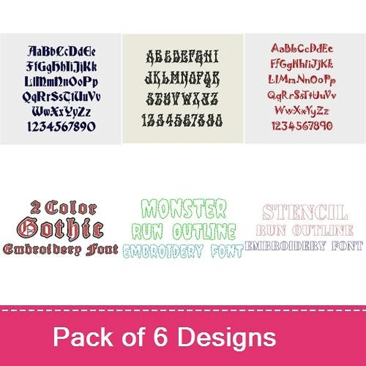 Old Style & Decorative Fonts Embroidery Font Bundle - Playful Gothic & Decorative Lettering (6 Fonts) - PES, DST & 7 formats