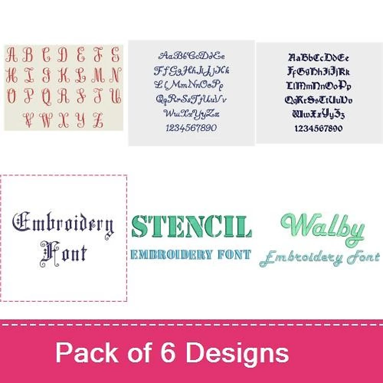 Beautifully Artistic Embroidery Font Bundle - Elegant Script, Block & Stencil Lettering (6 Fonts) - PES, DST & 7 formats