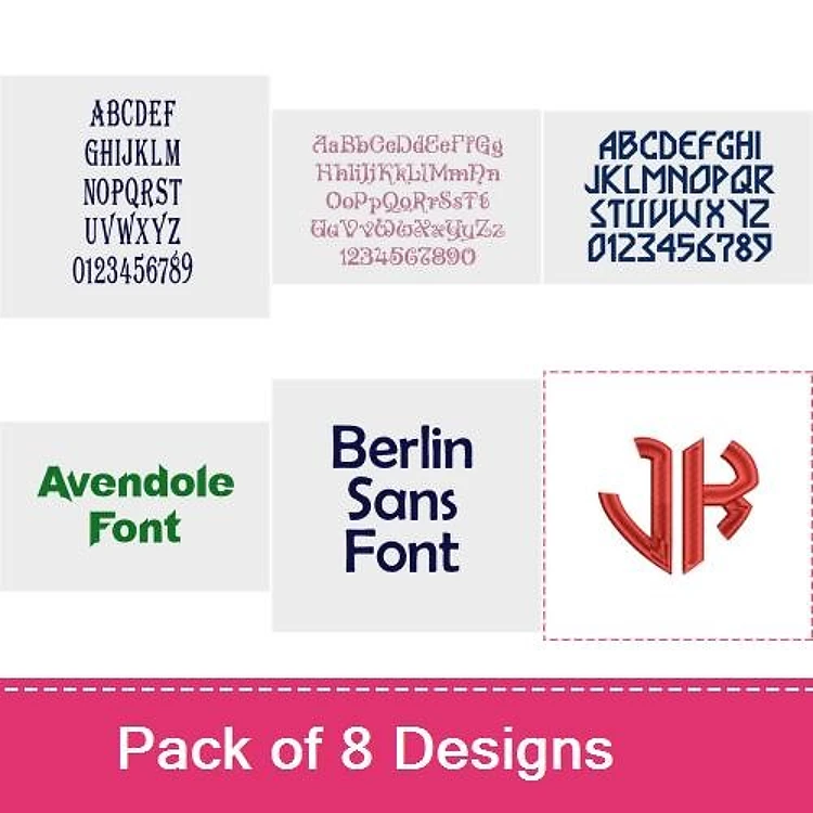 Modern Decorative Embroidery Font Bundle - Elegant Sans, Script & Decorative Styles (8 Fonts) - PES, DST & 7 formats