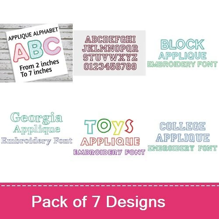 All About Applique Embroidery Font Bundle - Playful Applique & Block Lettering (7 Fonts) - PES, DST & 7 formats