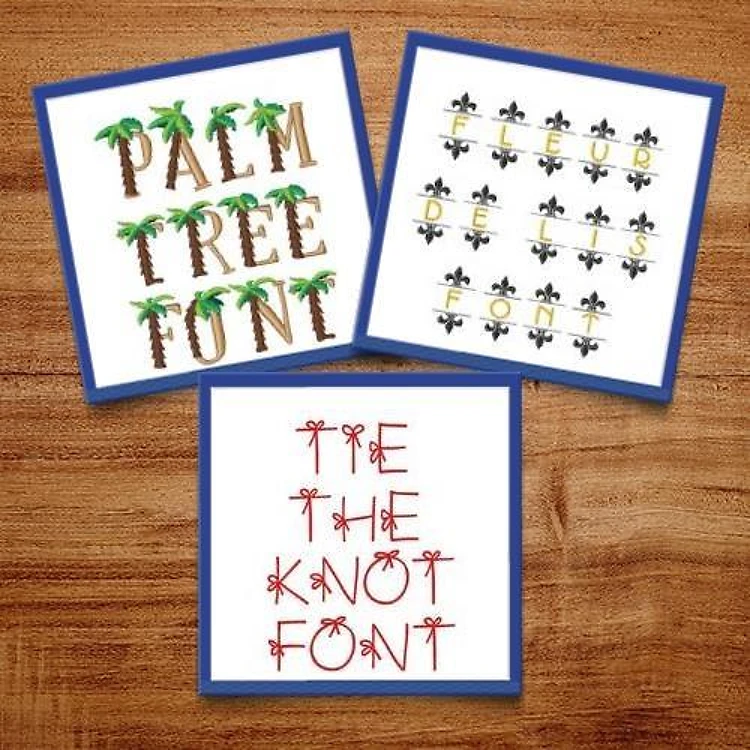 Embellished Fonts Embroidery Font Bundle - Playful Tropical Script & Decorative Lettering (3 Fonts) - BX font, PES & 12 formats