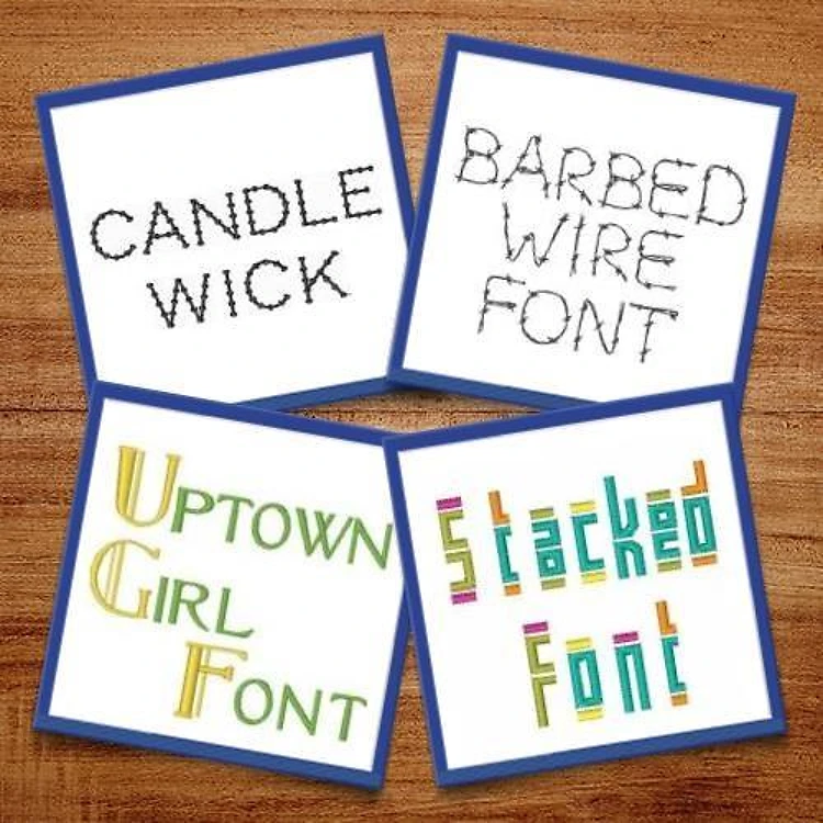 Embellished Fonts Embroidery Font Bundle - Playful Decorative & Block Styles (4 Fonts) - BX font, PES & 12 formats