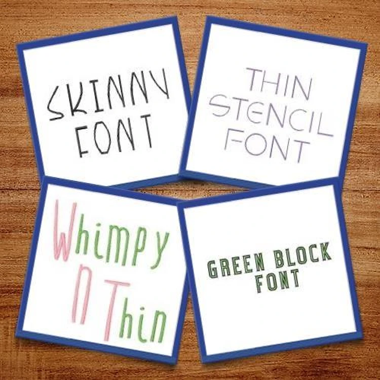 Skinny Thin Fonts Embroidery Font Bundle - Modern Playful Skinny & Stencil Lettering (4 Fonts) - BX font, PES & 12 formats