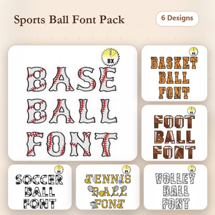 BXEPFP2601 Embroidery Font Bundle - Fun Sports-themed Lettering (6 Fonts) - BX font