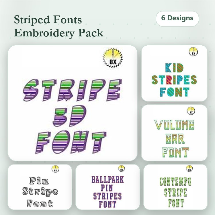 BXEPFP2602 Embroidery Font Bundle - Playful Striped Lettering (6 Fonts) - BX font