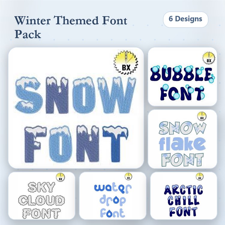 BXEPFP2608 Embroidery Font Bundle - Playful Winter Themed Fonts (6 Fonts) - BX font