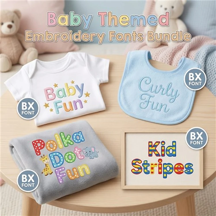 Baby Themed Embroidery Fonts Bundle
