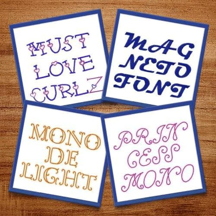 Monograms II Embroidery Font Bundle - Playful Lettering Styles (5 Fonts) - PES, DST & 9 formats