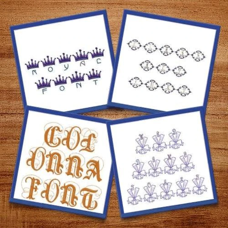 Royal Monograms Embroidery Font Bundle - Elegant Royal Monogram Lettering (4 Fonts) - Home Format, PES, DST & 9 formats