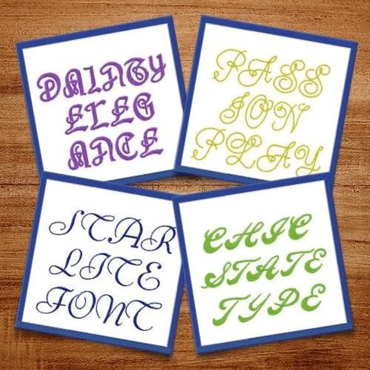 Elegant Embroidery Font Bundle - Elegant Script & Decorative Styles (4 Fonts) - Home Format, PES, DST & 9 formats
