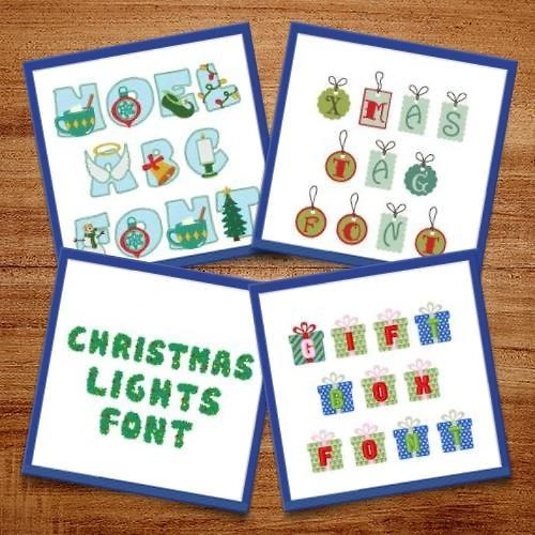 Christmas Pack 1 Embroidery Font Bundle - Playful Decorative Block Alphabets (4 Fonts) - BX font, PES & 12 formats