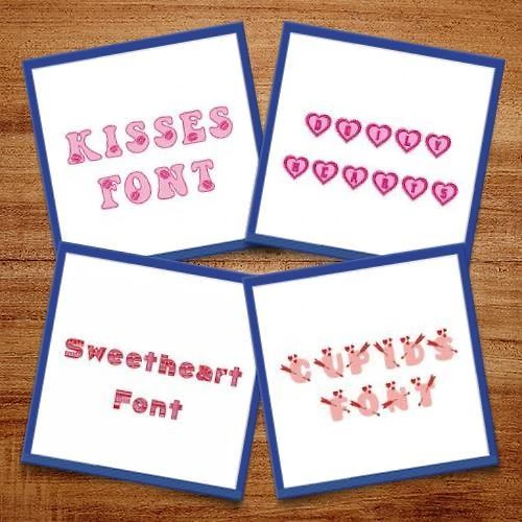 LoveValentine's 1 Embroidery Font Bundle - Playful Decorative Fonts (4 Fonts) - BX font, PES & 12 formats