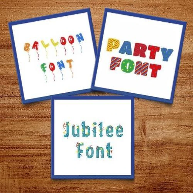 Party Pack Embroidery Font Bundle - Playful Party-Themed Fonts (3 Fonts) - BX font, PES & 12 formats