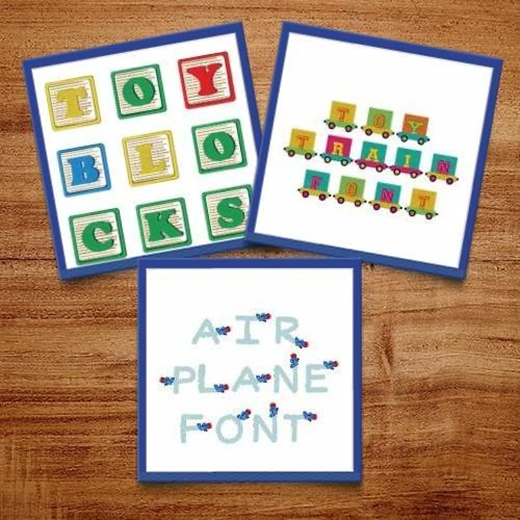 Toy Pack Embroidery Font Bundle - Playful Block & Decorative Fonts (3 Fonts) - BX font, PES & 12 formats