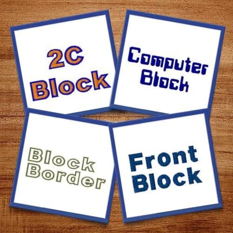 Block Fonts II Embroidery Font Bundle - Bold Block Lettering Styles (5 Fonts) - Home Format, PES, DST & 9 formats