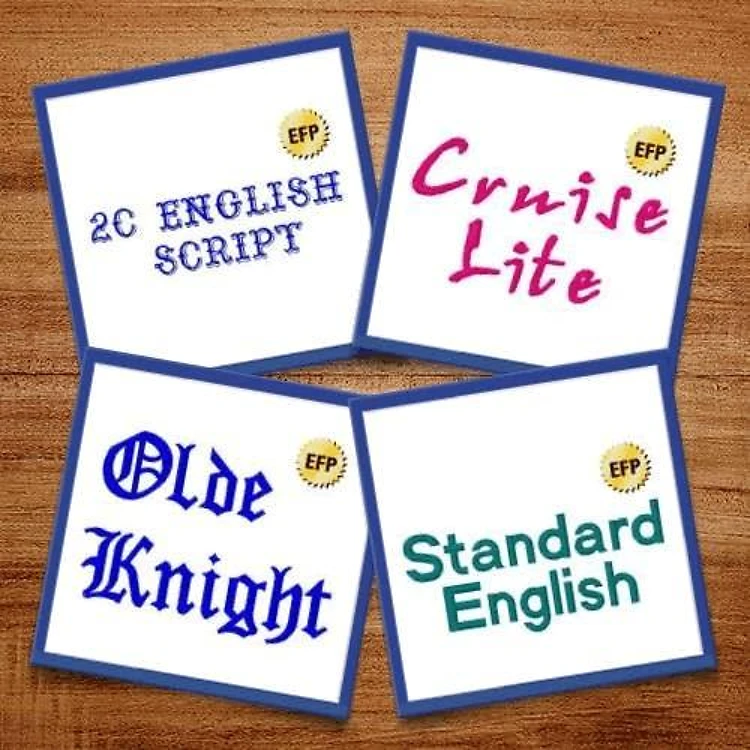 English Fonts Embroidery Font Bundle - Elegant Script & Block Lettering (4 Fonts) - EFP Fonts