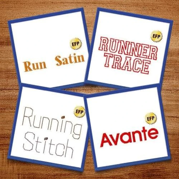 Runner Fonts Embroidery Font Bundle - Versatile Running Stitch Lettering Styles (4 Fonts) - ELP
