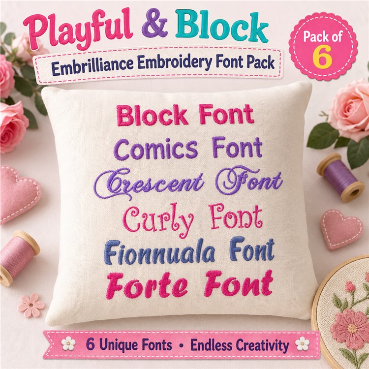 Playful & Block Embrilliance Embroidery Font Bundle - Playful and Block Styles (6 Fonts) - BX font