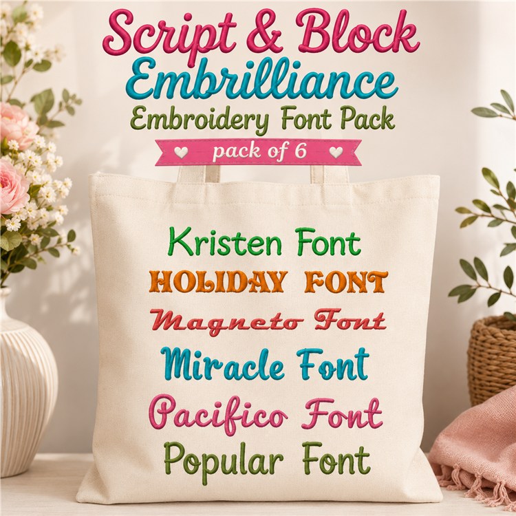Script & Block Embrilliance Embroidery Font Bundle - Playful Decorative & Casual Lettering (6 Fonts) - BX font