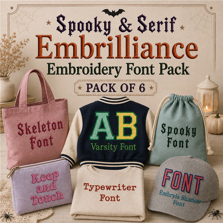 Spooky & Serif Embrilliance Embroidery Font Bundle - Playful & Whimsical Lettering (6 Fonts) - BX font