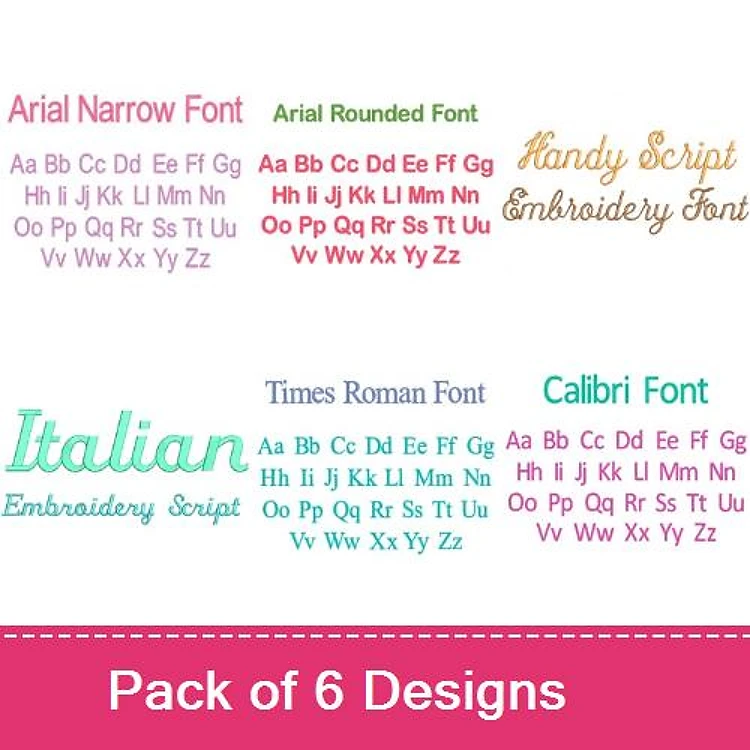 Embroidery Fonts Embroidery Font Bundle - Assorted Block, Script & Decorative Styles (6 Fonts) - Home Format, PES, DST & 11 formats