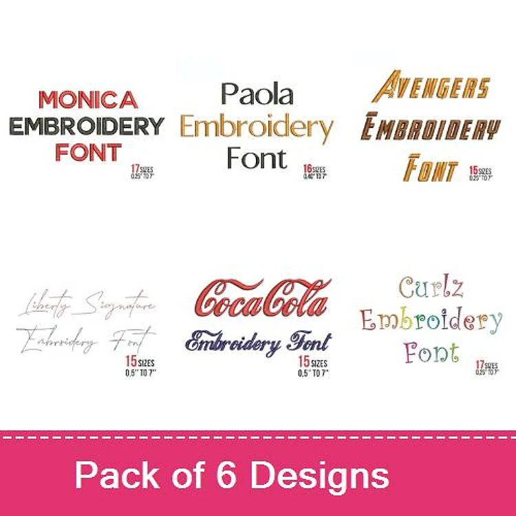 Fun & Trademark Fonts Embroidery Font Bundle - Decorative & Script Styles (6 Fonts) - PES, DST & 7 formats