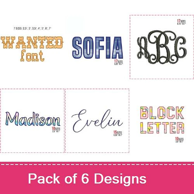 Monogram & Block Fonts Embroidery Font Bundle - Elegant Monogram & Bold Block Lettering (6 Fonts) - PES, DST & 7 formats