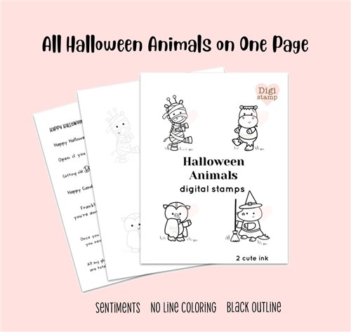 Halloween Animals Digital Stamps Set