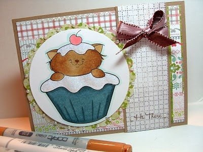 Cupcake Kitty Digital Stamp for Card Making