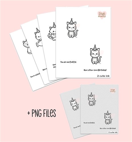 Birthday Cats Digital Stamps Set