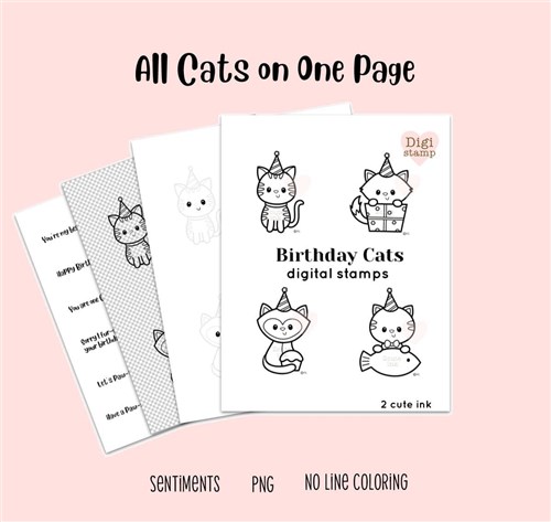 Birthday Cats Digital Stamps Set