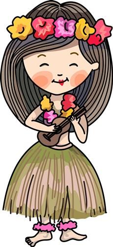 Cute luau girl in hawaiian grass skirt dancing Vector Image