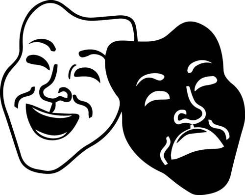 Comedy And Tragedy Theater Masks Black Line Poster for Sale by