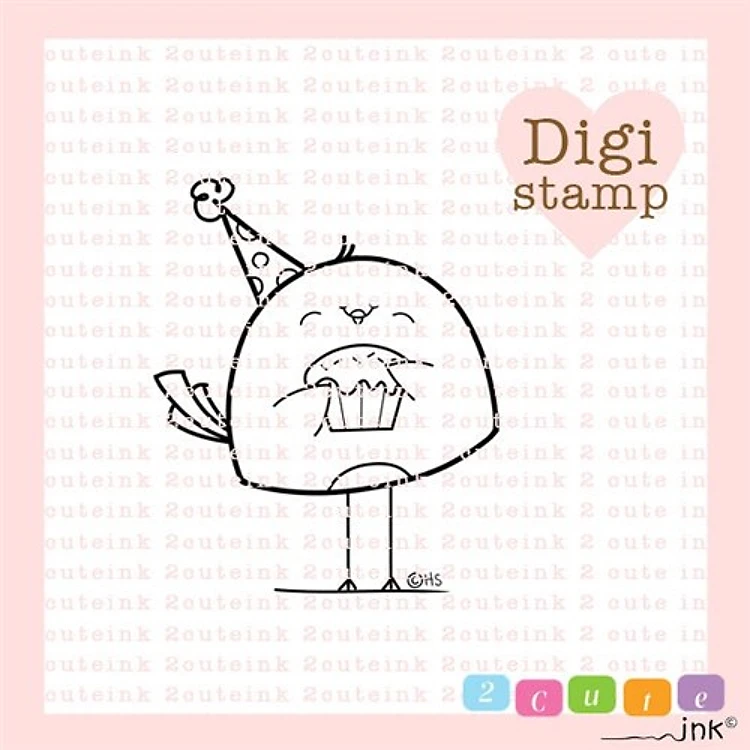 Cupcake Birdie Digital Stamp for Card Making