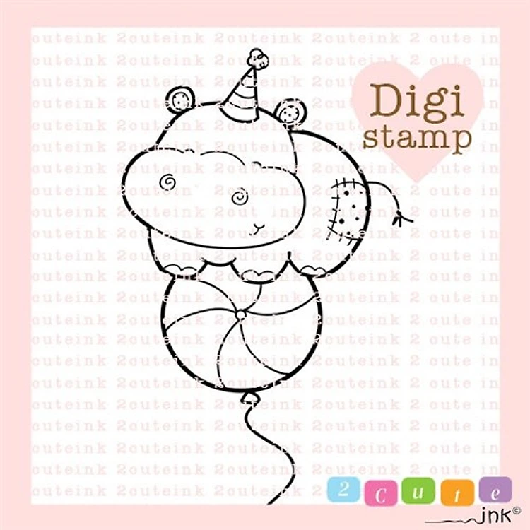 Hippo Balloon Digital Stamps for Card Making