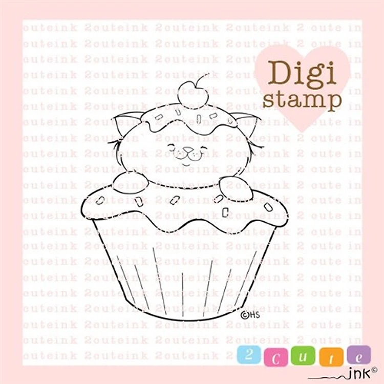 Cupcake Kitty Digital Stamp for Card Making
