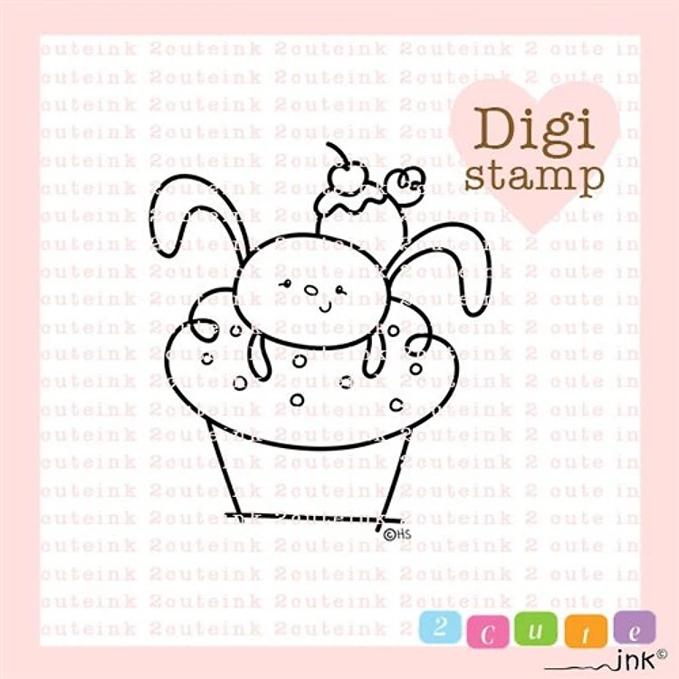 Cupcake Bunny Digital Stamp for Card Making