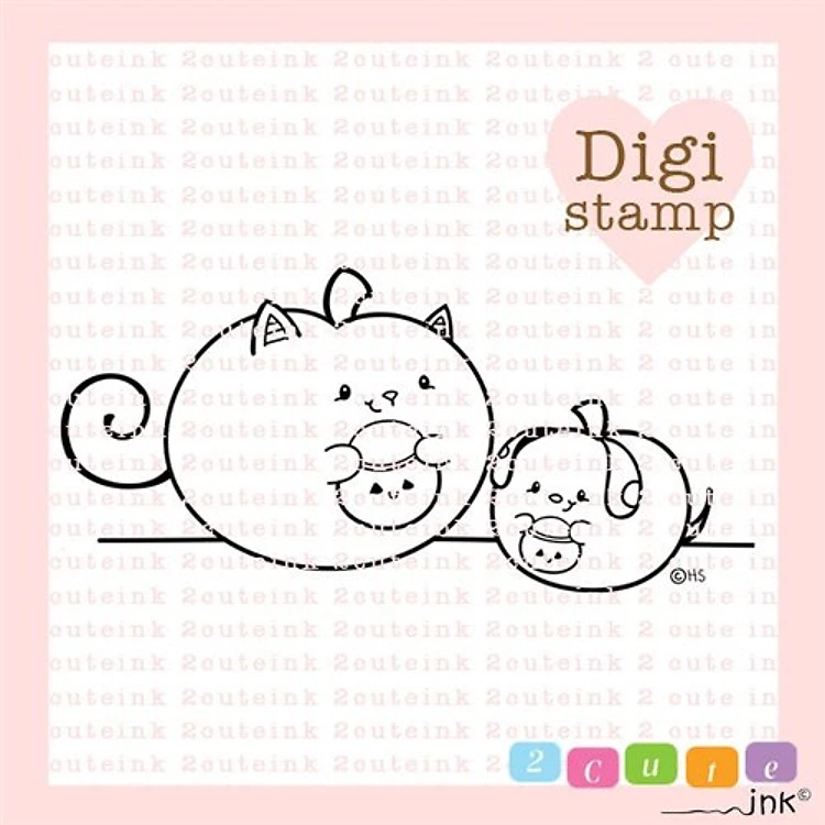 Cat and Dog Pumpkins Digital Stamp