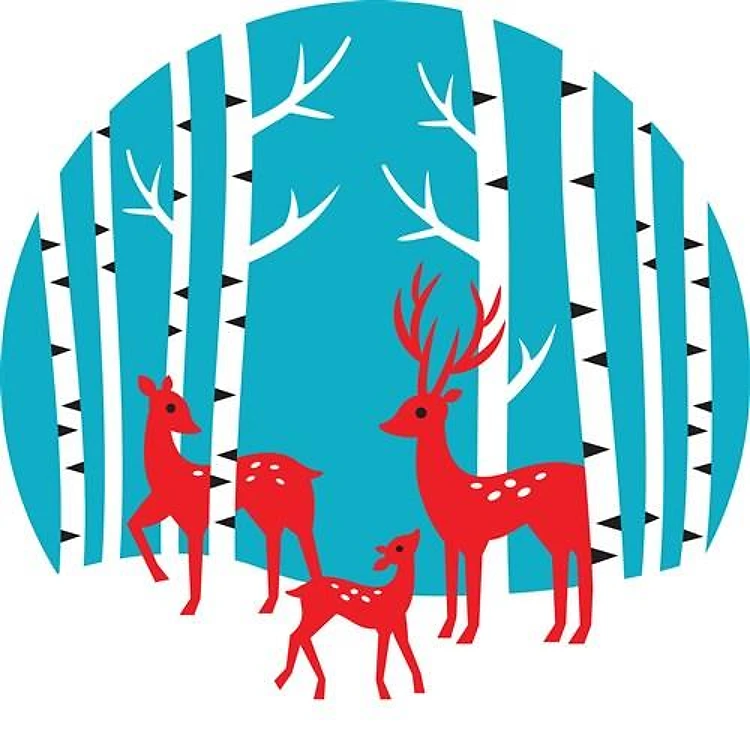 Winter Deer Family Scene