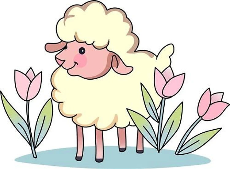 LAMB IN TULIPS