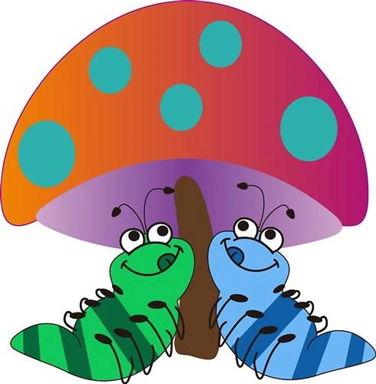 CATERPILLARS UNDER MUSHROOM