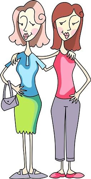TWO WOMEN ARM IN ARM