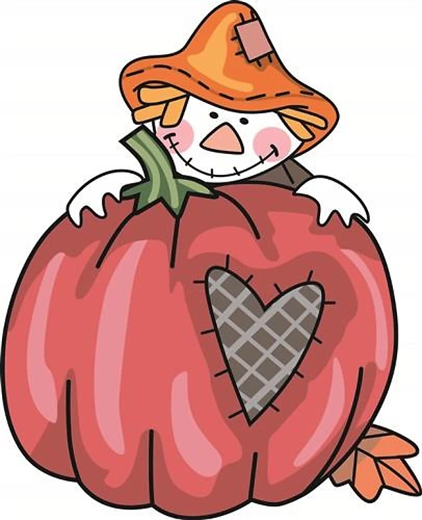 SCARECROW BEHIND PUMPKIN