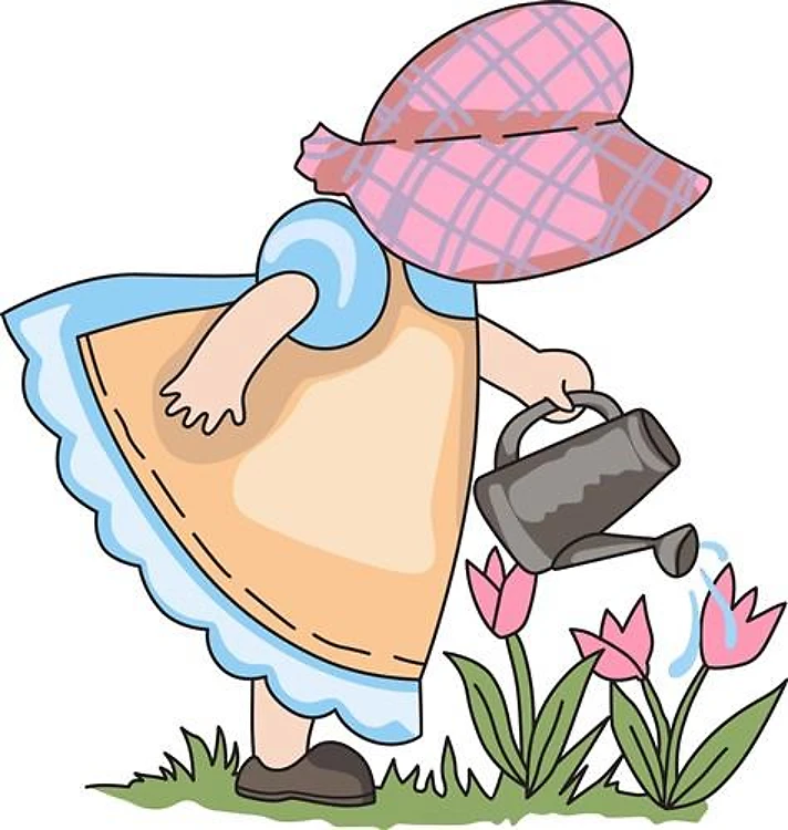 GIRL WATERING FLOWERS